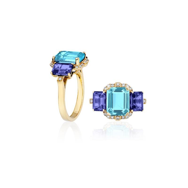18K Yellow Gold Gossip Colleciton Three Stone Cocktail Ring