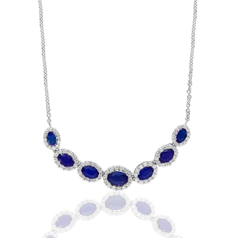 14K White Seven Station Halo Adjustable Necklace