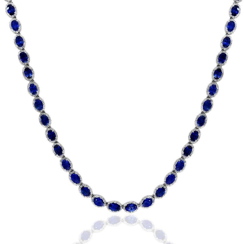 14K White Gold Diamonds Halo Tennis Necklace