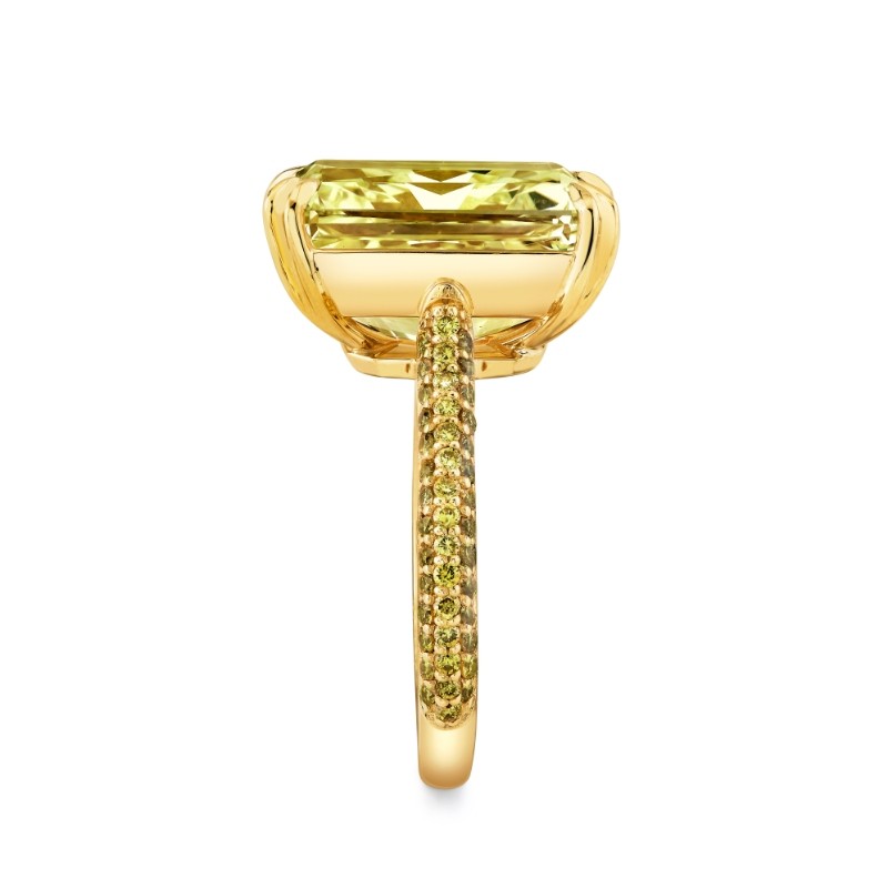 13.08 Carat Fancy Yellow Radiant Diamond Ring with Pave Band