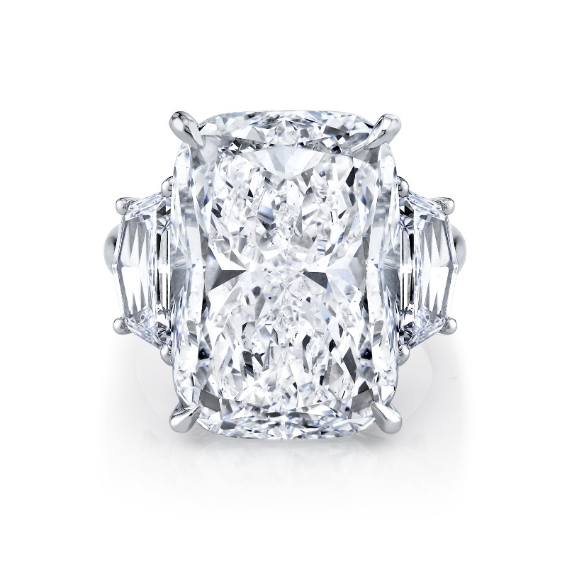16.71 Carat Cushion Diamond 3-Stone Ring
