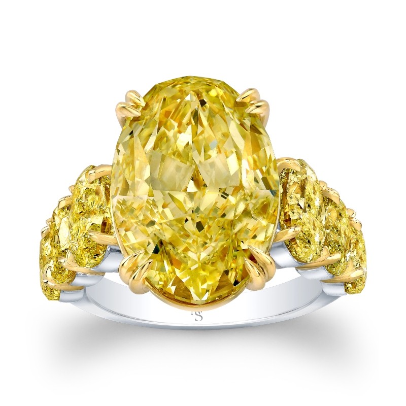 10.03 Fancy Yellow Oval Diamond 7-stone Ring