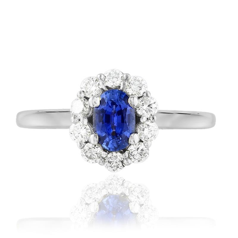 18k White Gold Sapphire Diamond Small Halo Ring