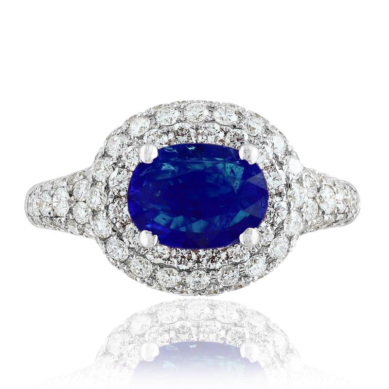 18k White Gold Sapphire Diamond Pave Cocktail Ring
