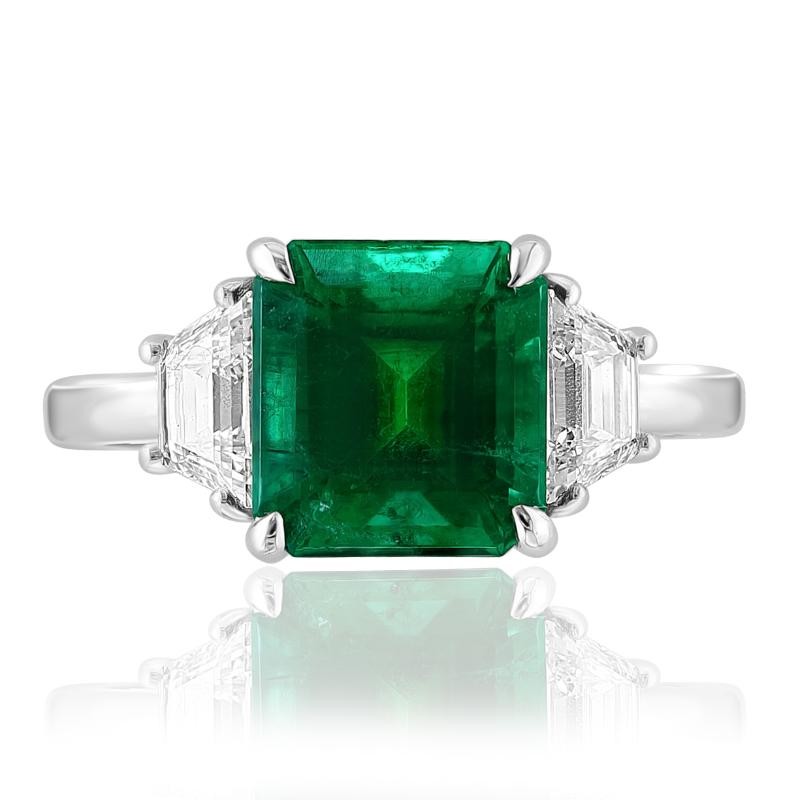 Platinum Emerald Diamond Three Stone Ring
