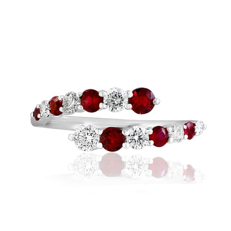 18k White Gold Ruby Diamond Bypass Ring