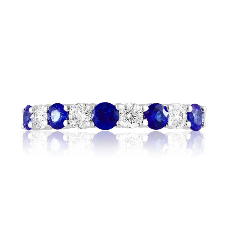 14k White Gold Sapphire Diamond Alternating Ring