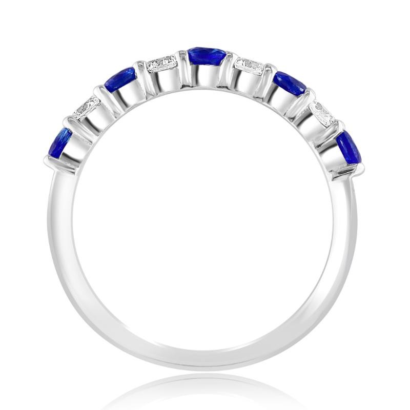 14k White Gold Sapphire Diamond Alternating Ring