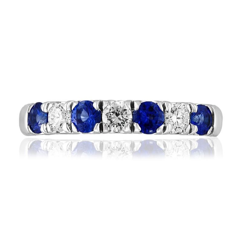 14K White Gold Sapphires Diamonds Prong Set Ring