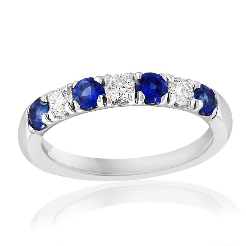14K White Gold Sapphires Diamonds Prong Set Ring