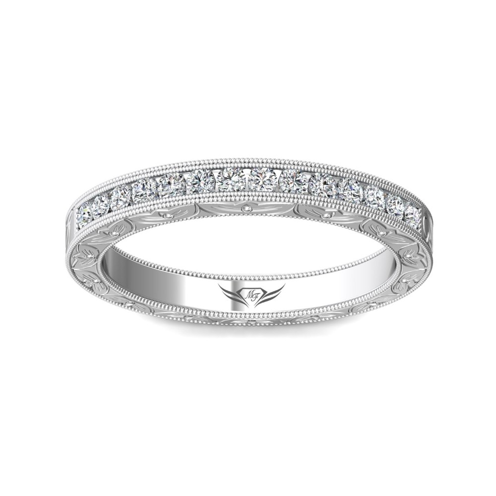 FlyerFit® 14K White Gold Vintage Wedding Band