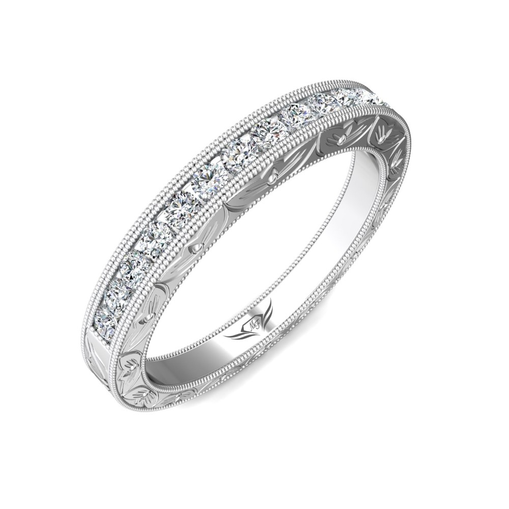FlyerFit® 14K White Gold Vintage Wedding Band