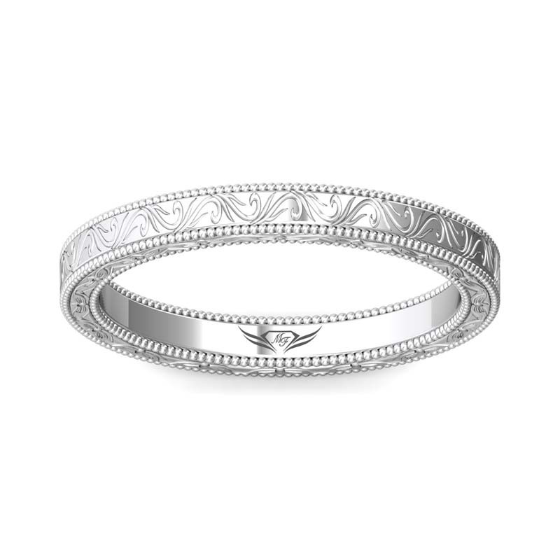 FlyerFit® 14K White Gold Vintage Wedding Band