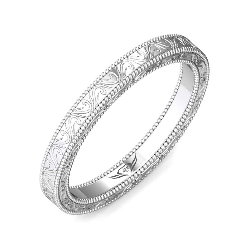 FlyerFit® 14K White Gold Vintage Wedding Band