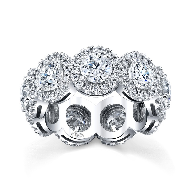 Round Diamond Eternity Band with Pave Halo