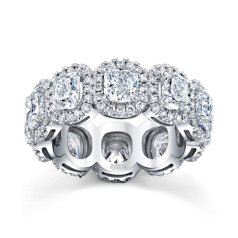 Cushion Diamond Eternity Band with Pave Halo
