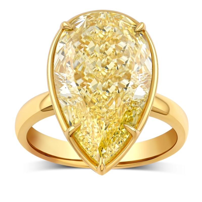 10.02 Carat Fancy Yellow Pear Shaped Solitaire Ring