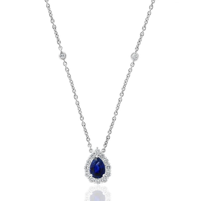 18K White Gold Diamonds Halo Pendant With Four Bezel Set Stations Necklace