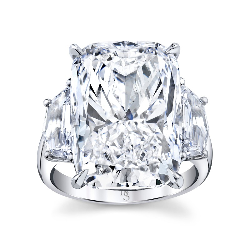 16.71 Carat Cushion Diamond 3-Stone Ring